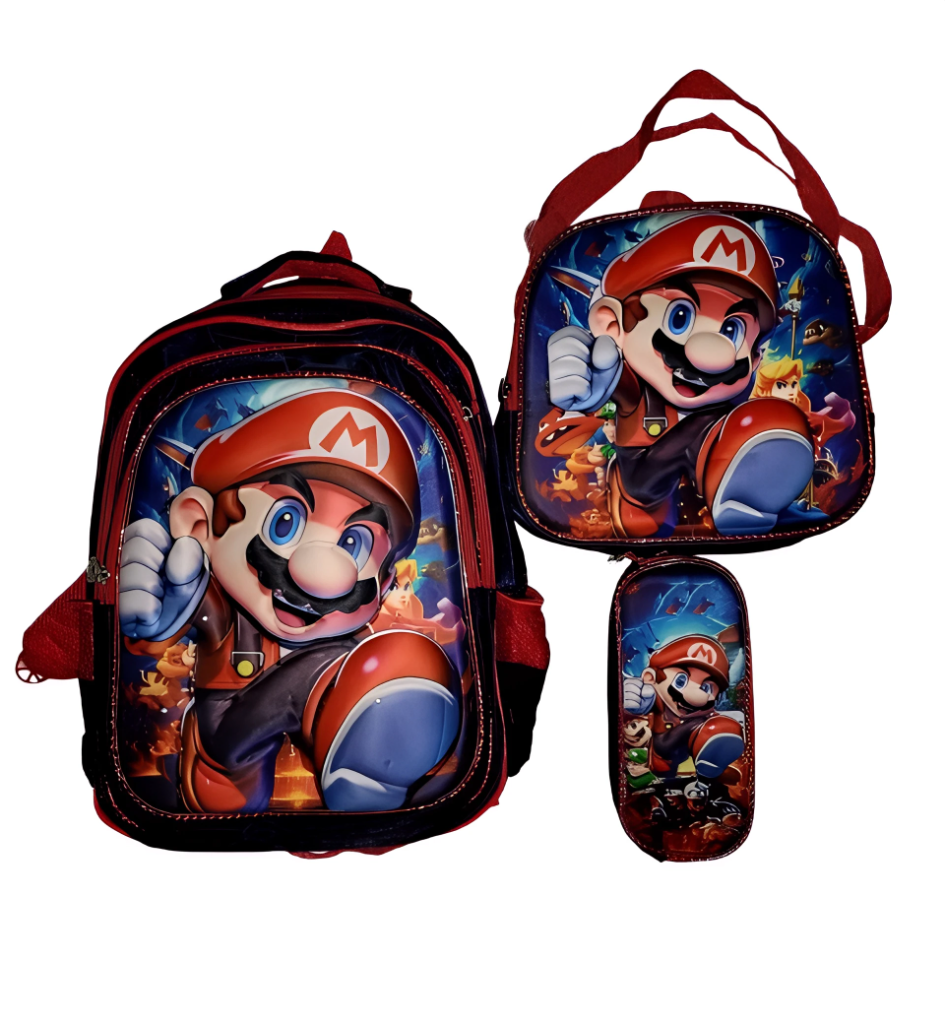 Foto 2 pulgar | Mochila Escolar Con Luz Led Incluye Lonchera Y Lapicera Con Diseño De Mario Bros