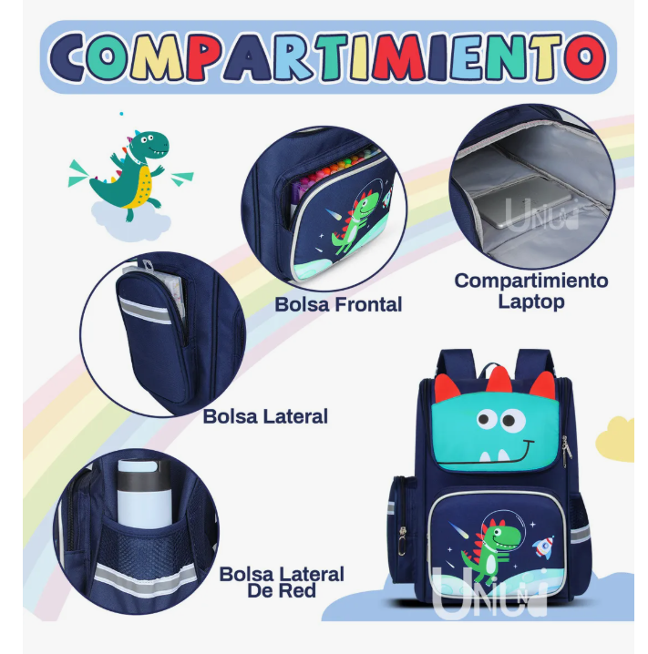 Foto 7 pulgar | Mochila Escolar Escolar  Color Dinosaurio Diseño Estampado 20l