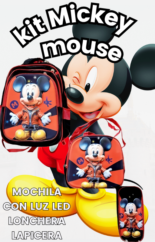 Foto 3 pulgar | Mochila Con Luz Led De Ruedas Desmontable Incluye Lonchera Y Lapicera Diseño De Mickey Mouse