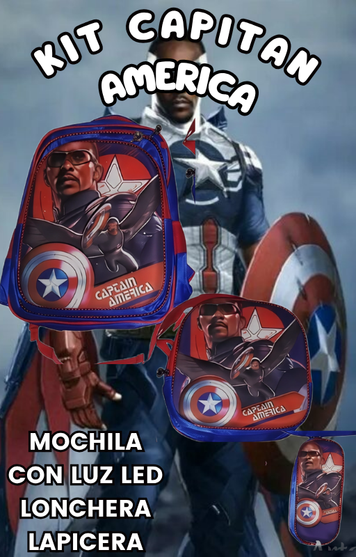 Foto 3 pulgar | Mochila Con Luz Led De Ruedas Desmontable Incluye Lonchera Y Lapicera Diseño De Capitan America