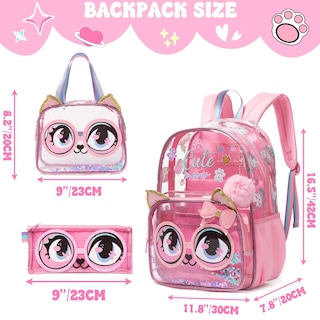 Foto 2 | Mochila Meetbelify Clear Cat Para Niñas Escuela 16 Pulgadas Con Bolsa De Almuerzo Juego De Lápices - Venta Inte