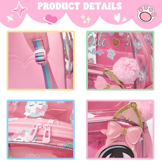 Foto 4 | Mochila Meetbelify Clear Cat Para Niñas Escuela 16 Pulgadas Con Bolsa De Almuerzo Juego De Lápices - Venta Inte