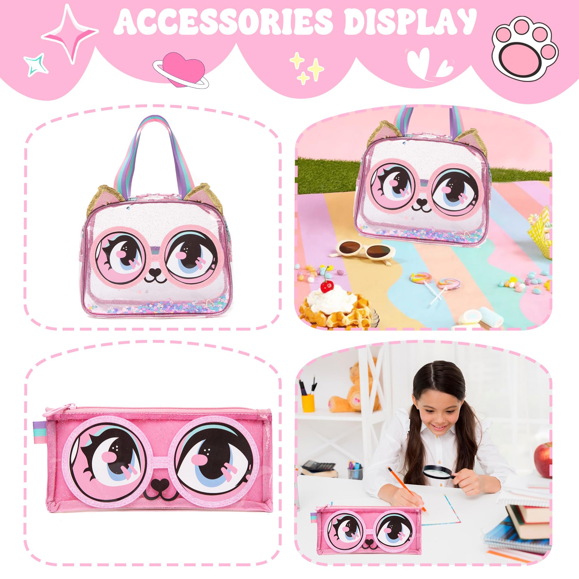 Foto 6 pulgar | Mochila Meetbelify Clear Cat Para Niñas  Escuela  16 Pulgadas Con Bolsa De Almuerzo  Juego De Lápices - Venta Inte
