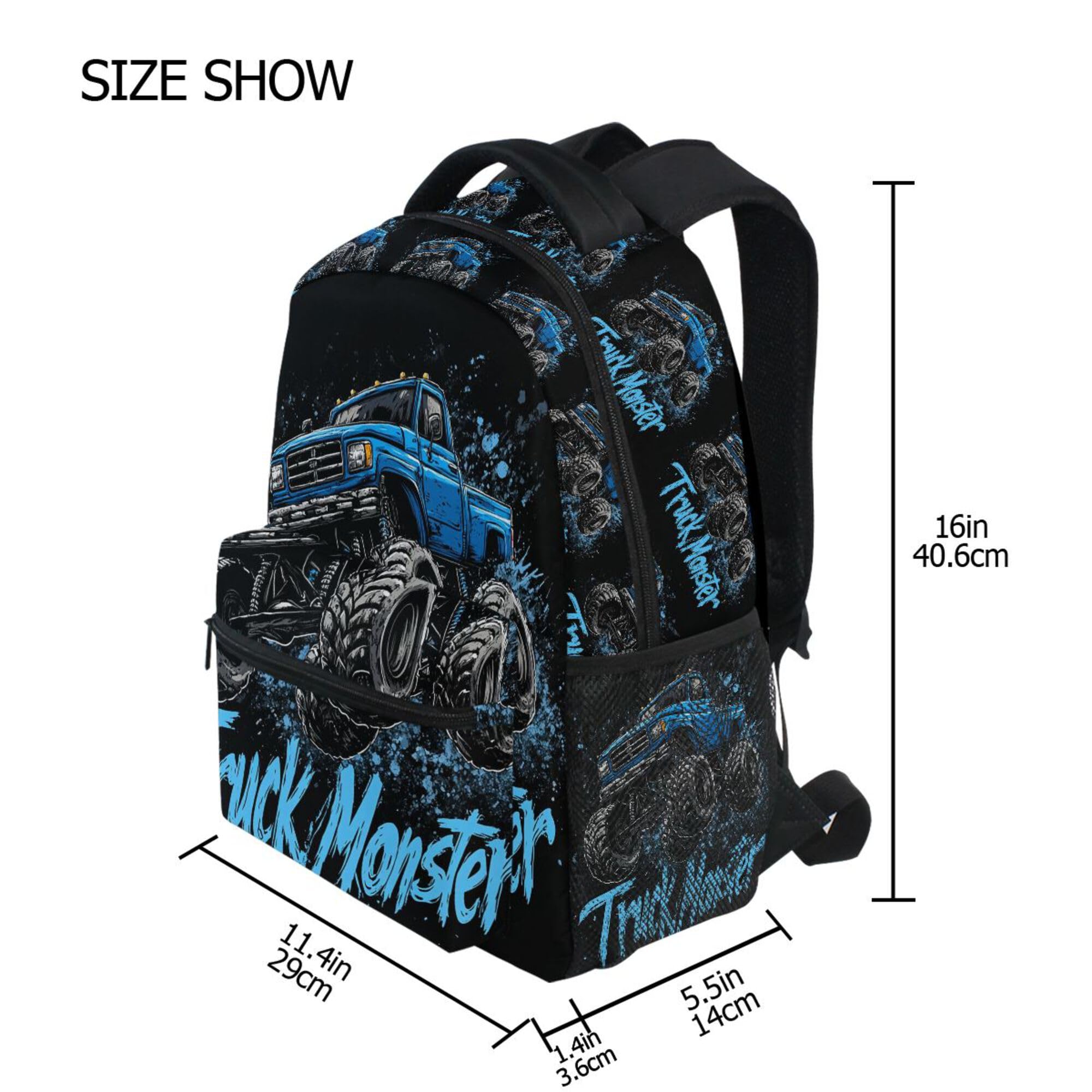 Foto 3 pulgar | Mochila Wamika Monster Truck Negra Para Niños De 6 A 16 Años - Venta Internacional.