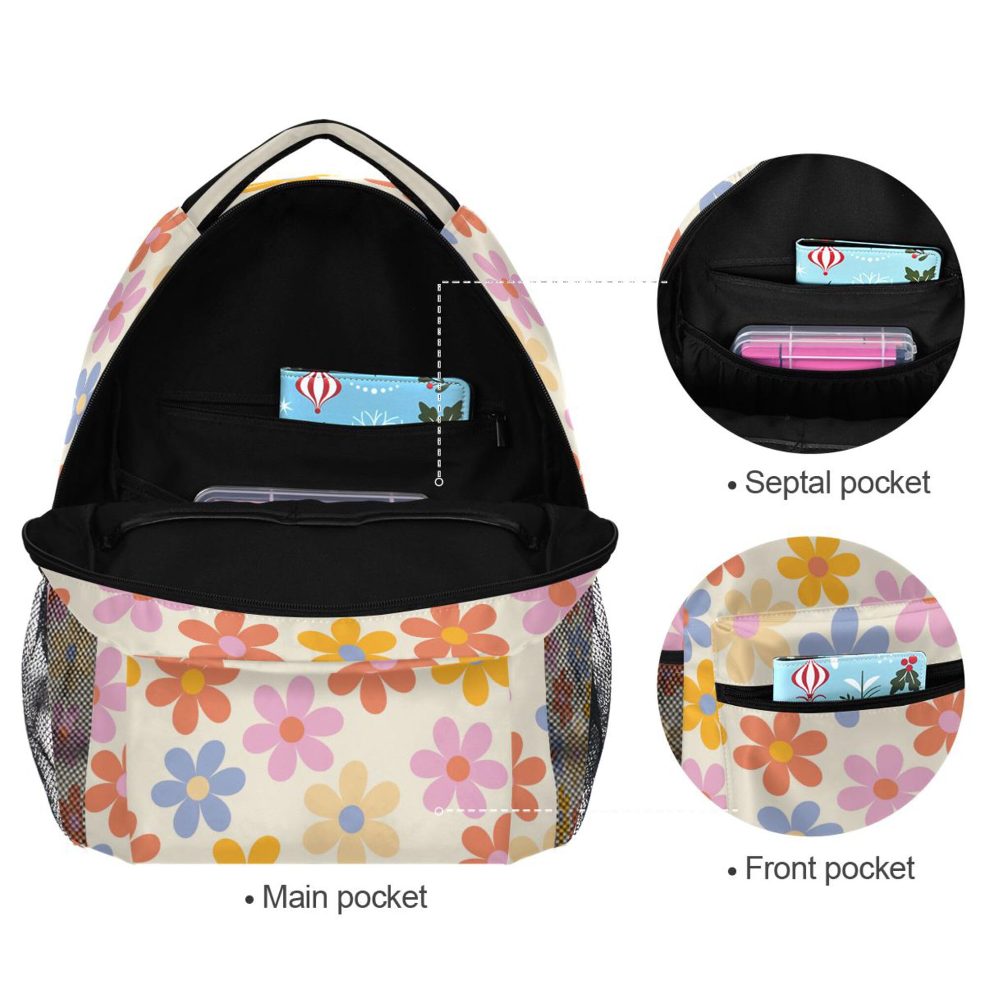 Foto 3 | Mochila Wamika Daisy Flowers Para Niños Con Estampado Floral Naranja Y Manzanilla - Venta Internacional.