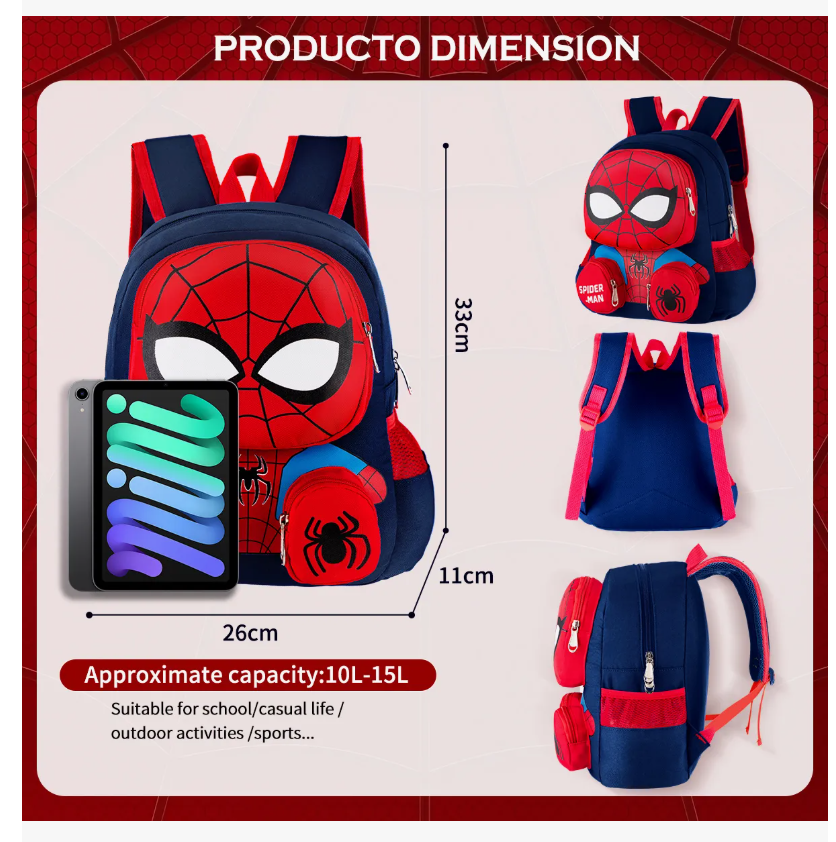 Foto 3 pulgar | Mochilas Para Ninos Y Niña Escolar De Dibujos Anime 3d Spiderman Gran Capacidad Preescolar Color Azul Marino