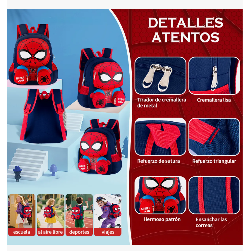 Foto 4 pulgar | Mochilas Para Ninos Y Niña Escolar De Dibujos Anime 3d Spiderman Gran Capacidad Preescolar Color Azul Marino
