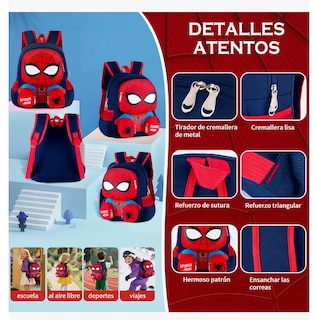 Foto 3 | Mochilas Para Ninos Y Niña Escolar De Dibujos Anime 3d Spiderman Gran Capacidad Preescolar Color Azul Marino