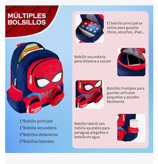 Foto 4 | Mochilas Para Ninos Y Niña Escolar De Dibujos Anime 3d Spiderman Gran Capacidad Preescolar Color Azul Marino