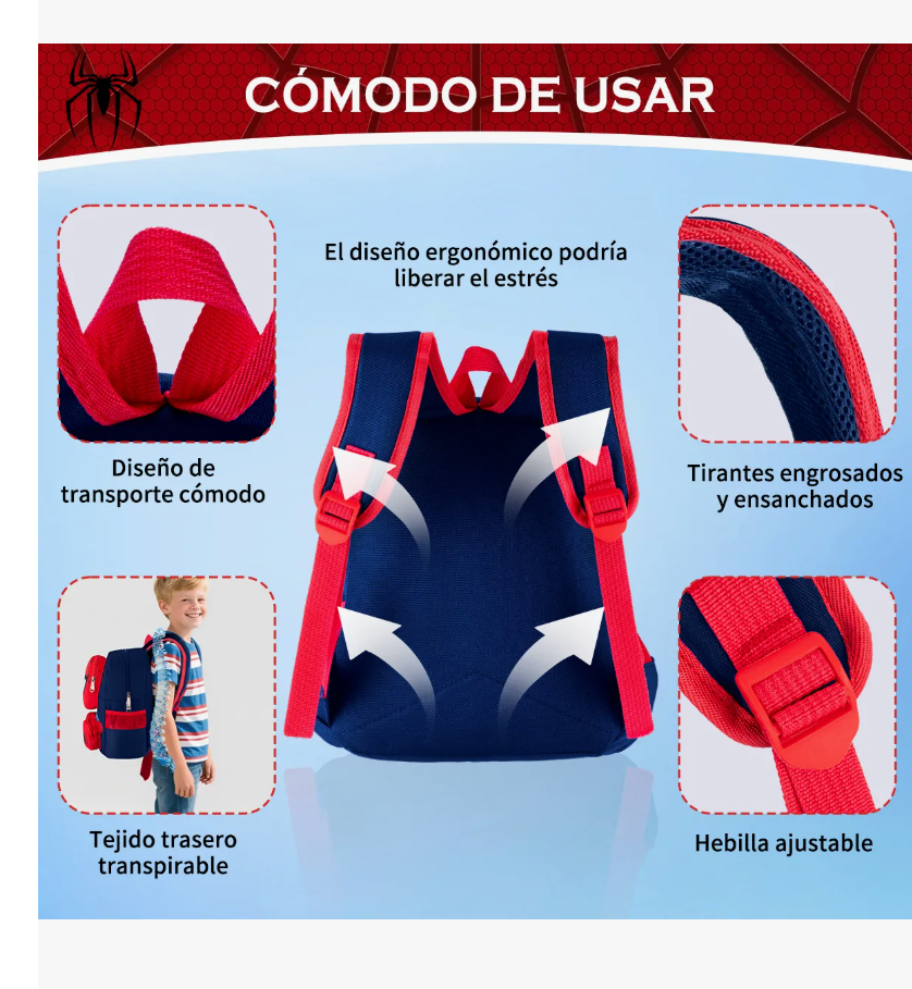 Foto 6 pulgar | Mochilas Para Ninos Y Niña Escolar De Dibujos Anime 3d Spiderman Gran Capacidad Preescolar Color Azul Marino