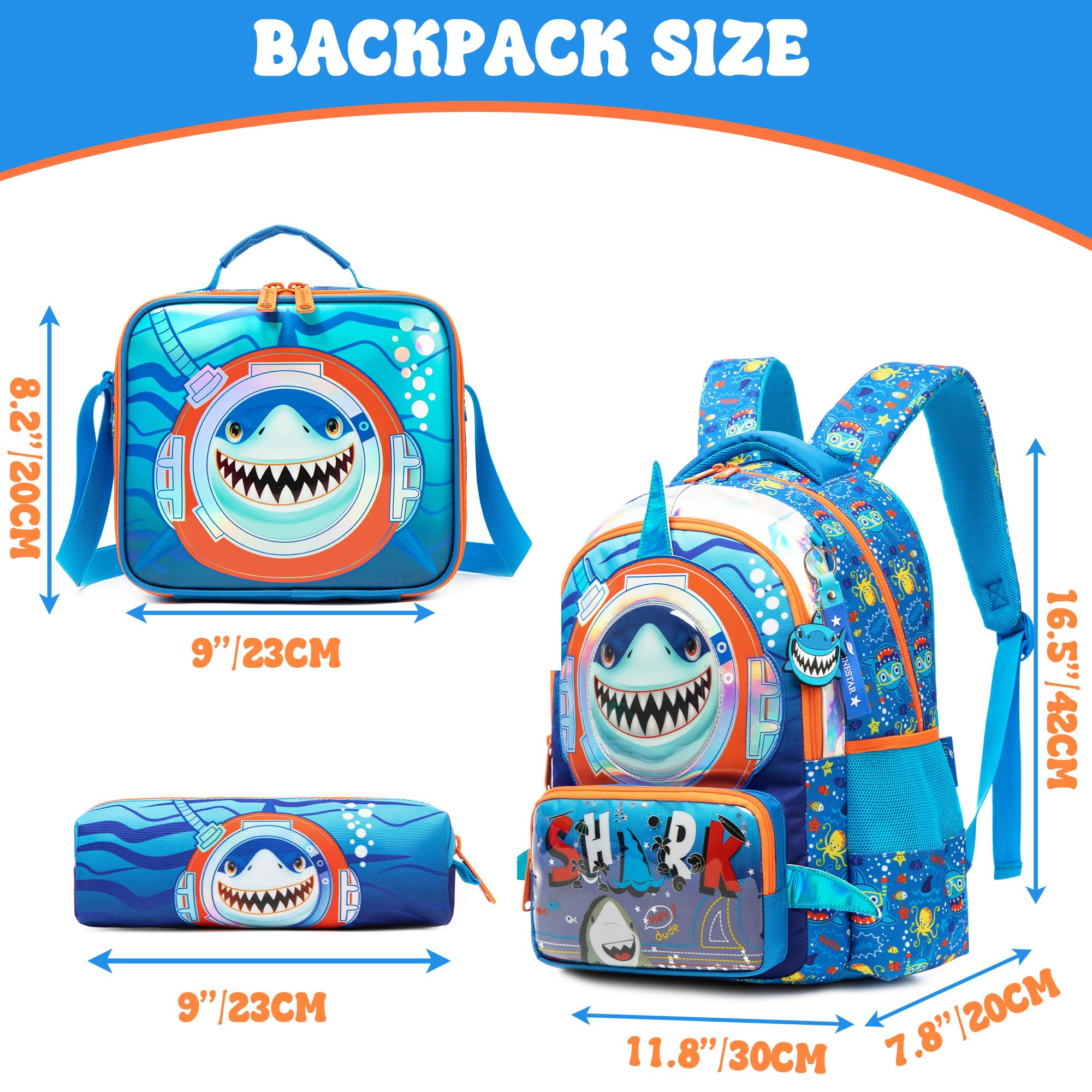 Foto 3 pulgar | Mochila Escolar Meetbelify Shark Para Niños Con Bolsa De Almuerzo De 6 A 8 Años - Venta Internacional.