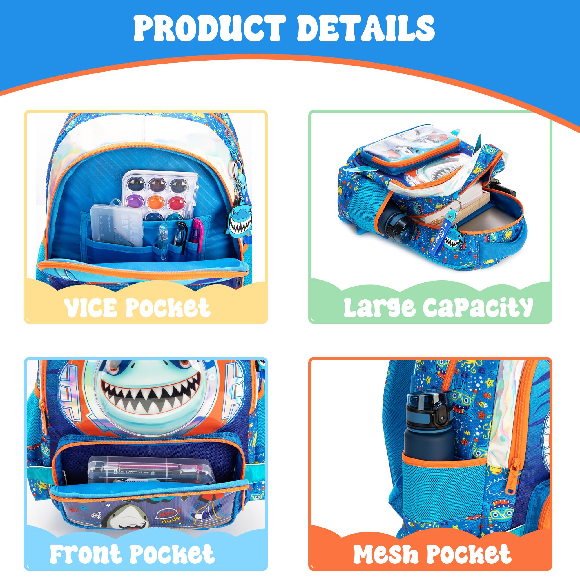 Foto 6 pulgar | Mochila Escolar Meetbelify Shark Para Niños Con Bolsa De Almuerzo De 6 A 8 Años - Venta Internacional.