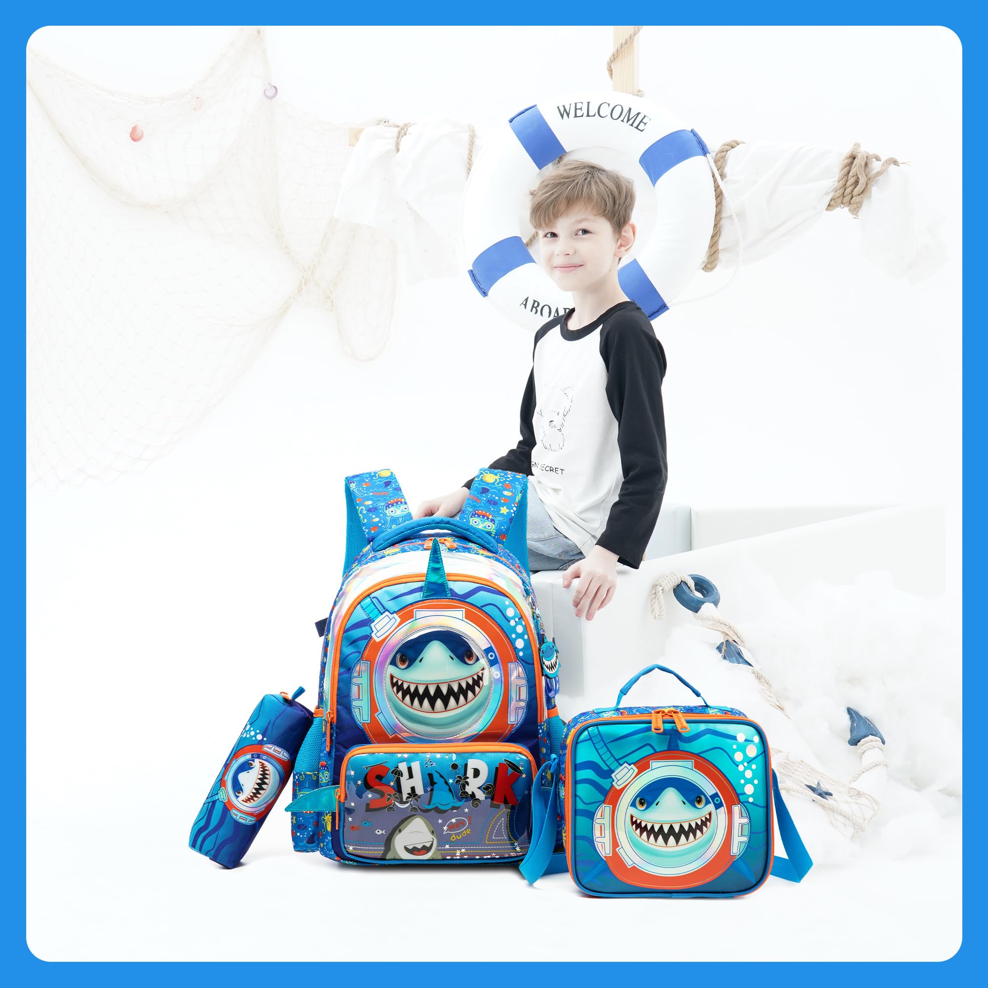 Foto 7 pulgar | Mochila Escolar Meetbelify Shark Para Niños Con Bolsa De Almuerzo De 6 A 8 Años - Venta Internacional.