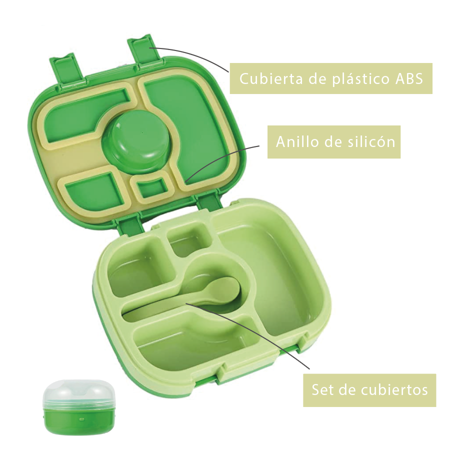 Foto 4 pulgar | Lonchera HAPPY LIFE 5 Compartimentos color Verde Libre de BPA para Niños