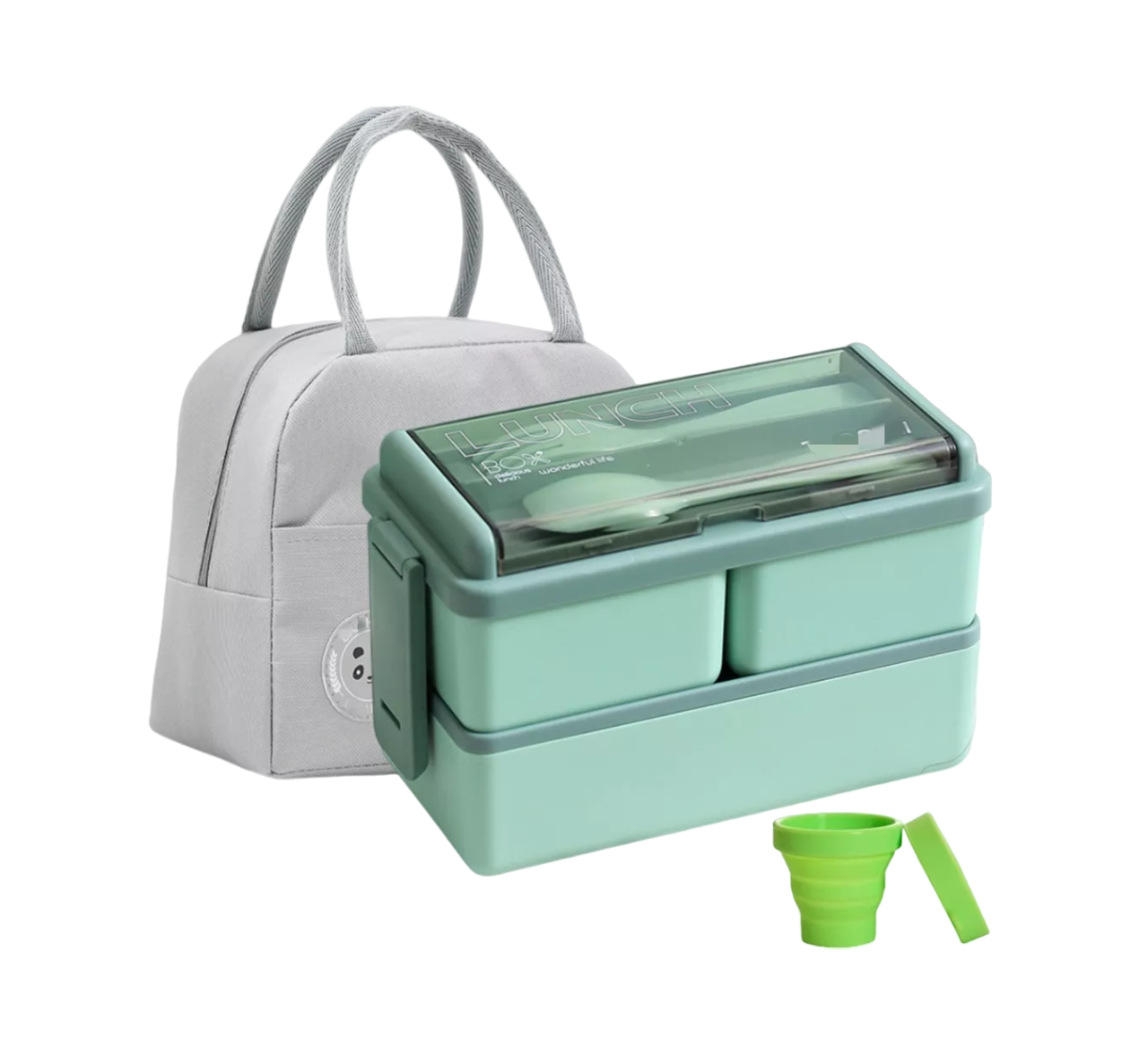 Lonchera Tooper y Bolsa + Taza 2 Niveles Little Lunch Verde