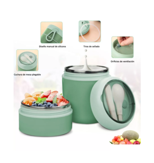 Foto 3 | Lonchera Térmica de Acero Inoxidable Verde 710 Ml Incluye Cuchara