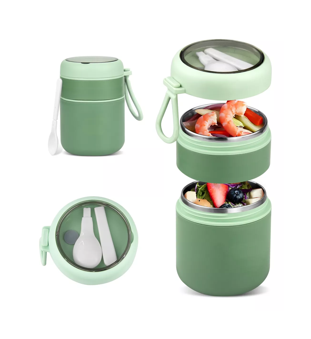 Foto 4 | Lonchera Térmica de Acero Inoxidable Verde 710 Ml Incluye Cuchara