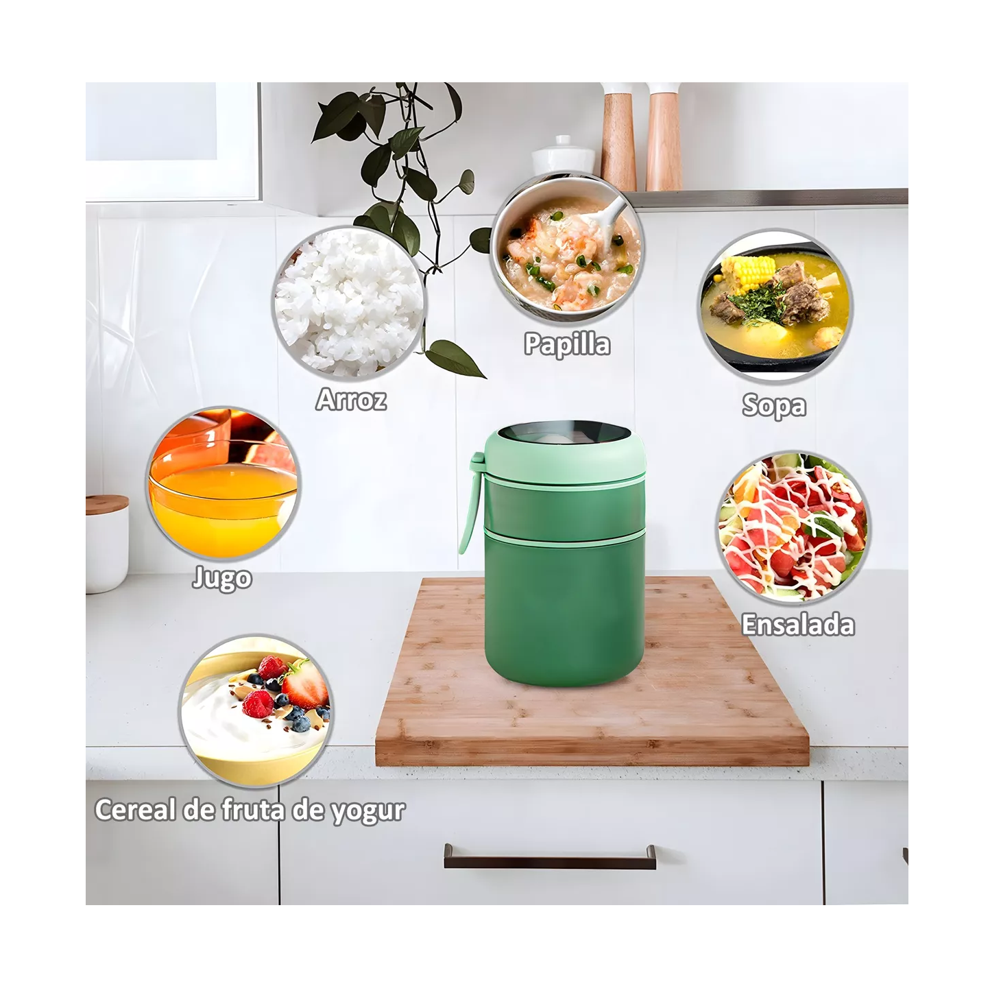 Foto 5 | Lonchera Térmica de Acero Inoxidable Verde 710 Ml Incluye Cuchara