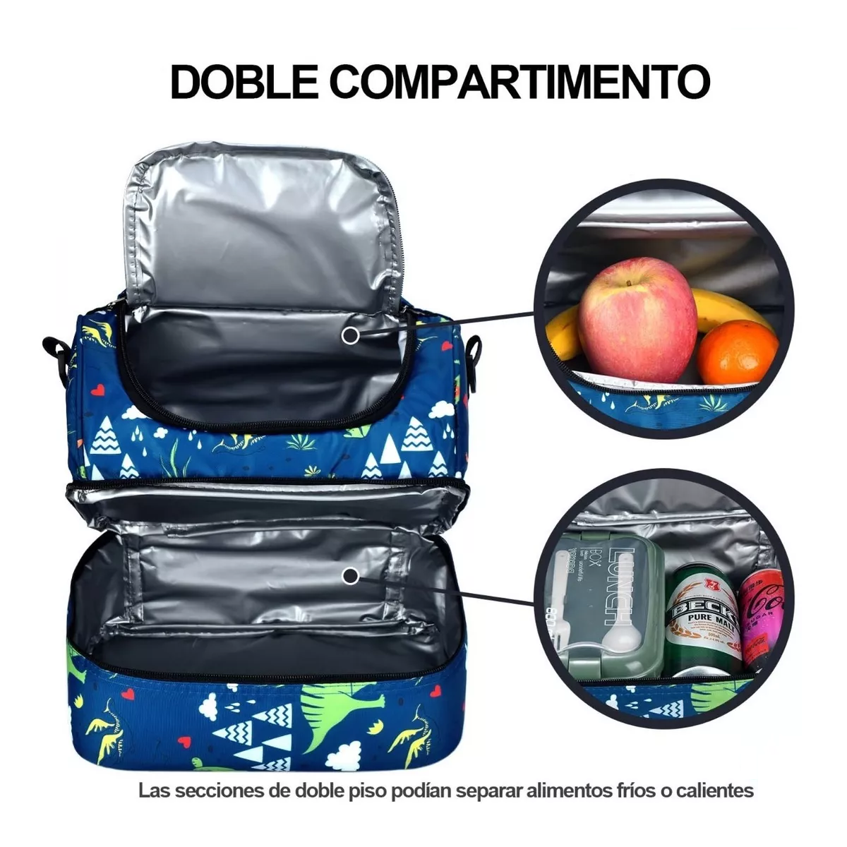Foto 4 | Lonchera Térmica Doble Bolsa De Almuerzo Hombro Eo Safe Imports Esi-11450 Azul