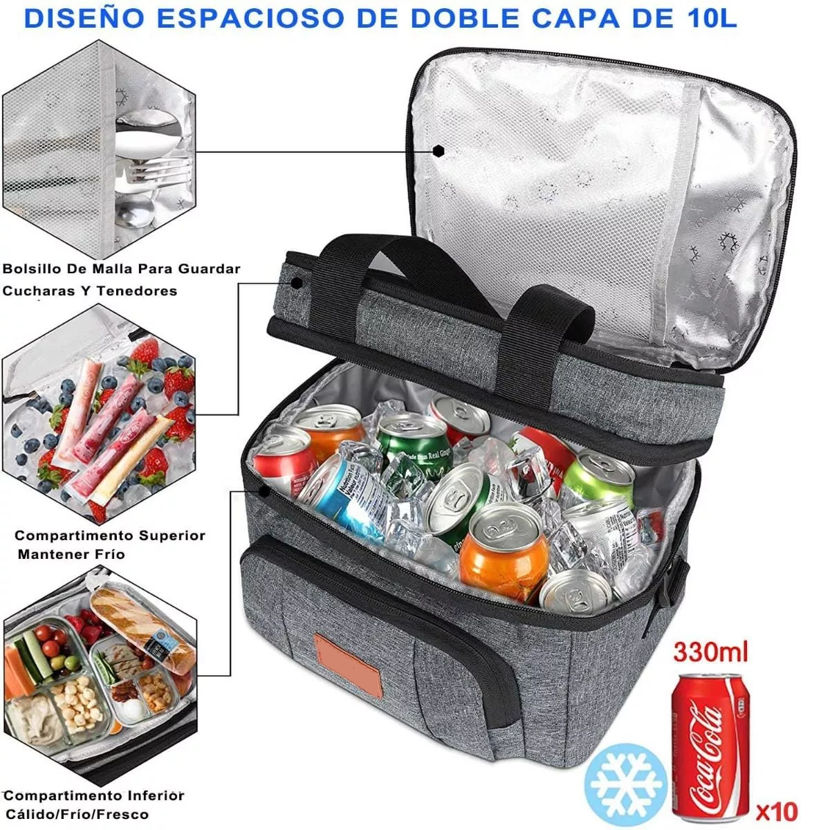 Foto 4 pulgar | Loncheras Térmica De Doble Capa Bolsa De Almuerzo Portátil Eo Safe Imports Esi-11449 Gris