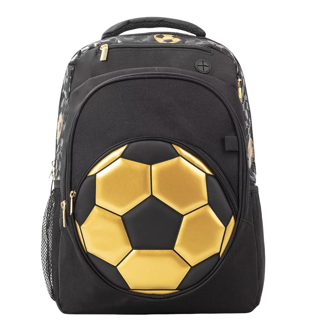 Mochila Escolar De Niño, Fútbol Elite Negra Balon Dorado