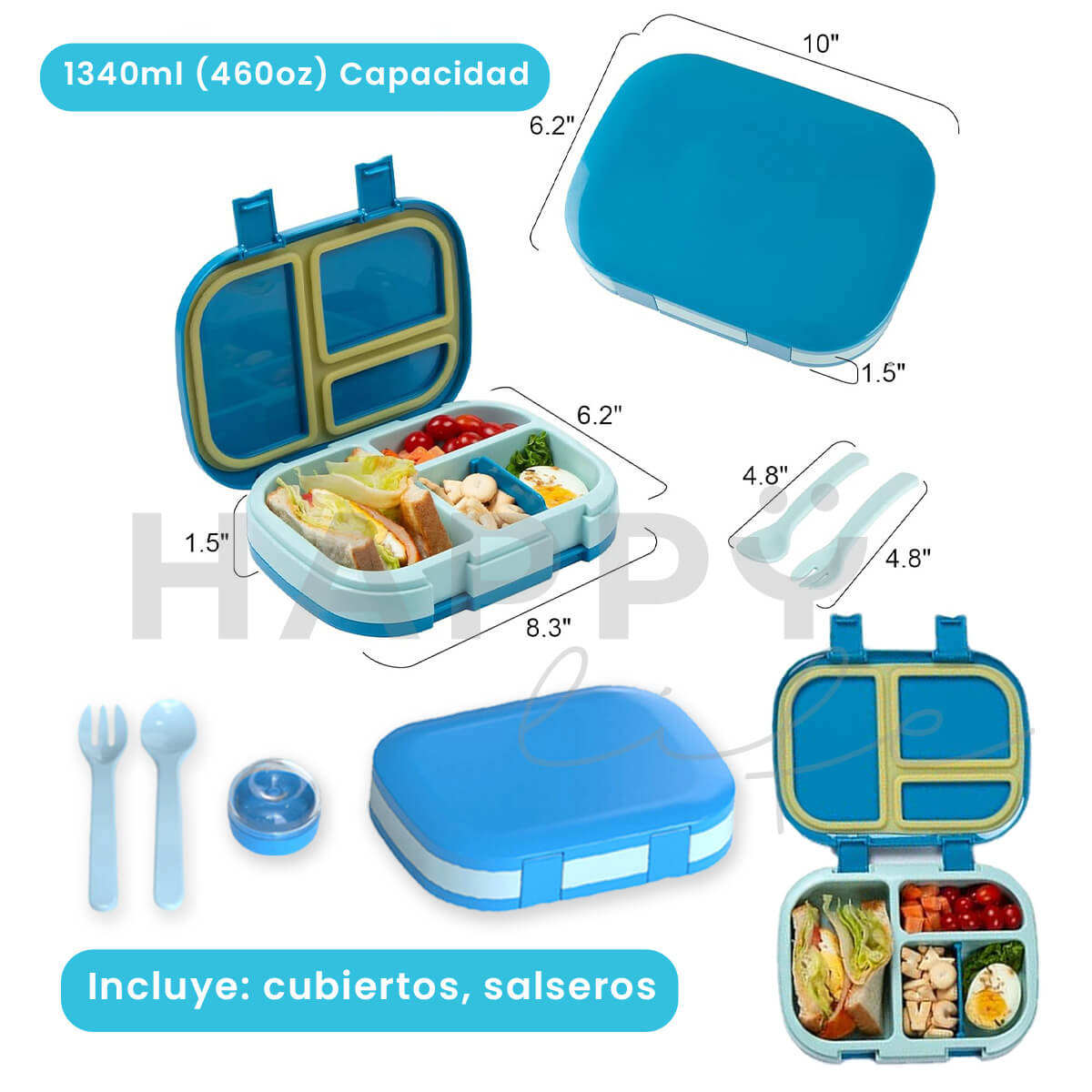 Foto 3 pulgar | Lonchera Para Niños Tipo Bento Box Con Compartimentos Ajustables De Sellado Hermetico, Tupper Para Lunch Con Cu