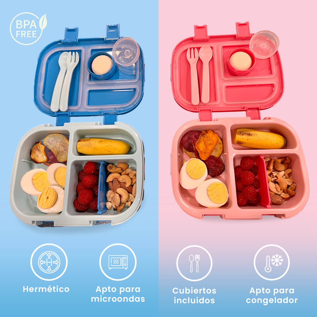 Foto 6 pulgar | Lonchera Para Niños Tipo Bento Box Con Compartimentos Ajustables De Sellado Hermetico, Tupper Para Lunch Con Cu