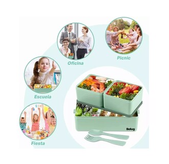 Foto 2 | Lonchera Tooper Y Bolsa + Taza 2 Niveles, Belug Lunch Box Verde/gris