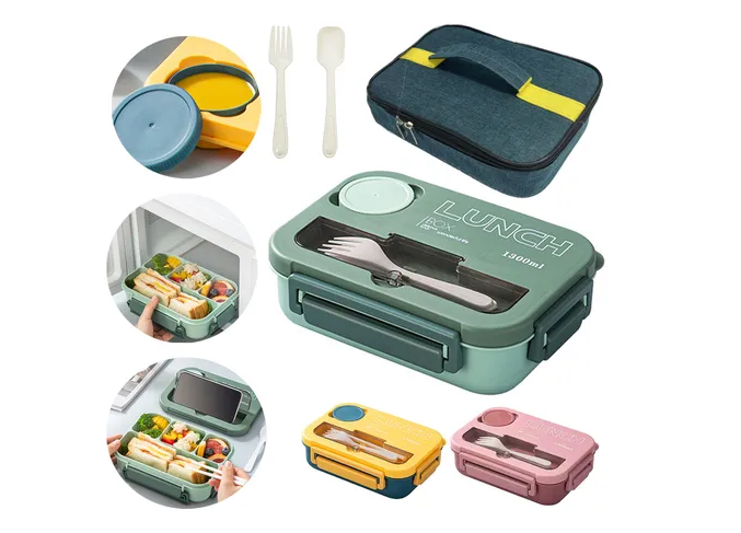 Lunch Box Fiambrera Con Cubiertos Capacidad 1300ml+bolsas