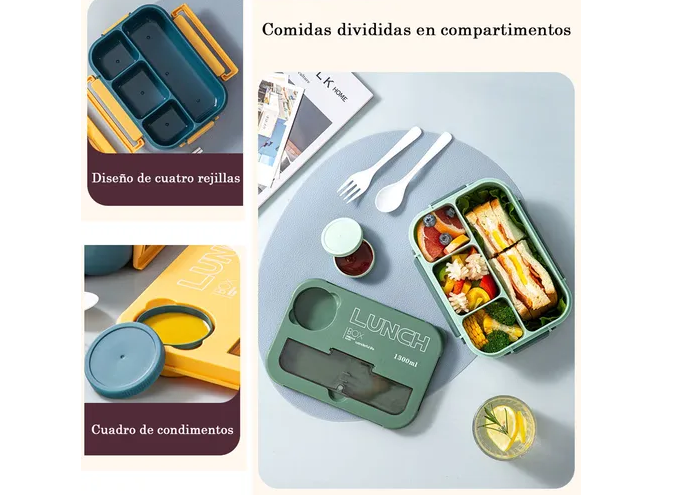 Foto 6 pulgar | Lunch Box Fiambrera Con Cubiertos Capacidad 1300ml+bolsas
