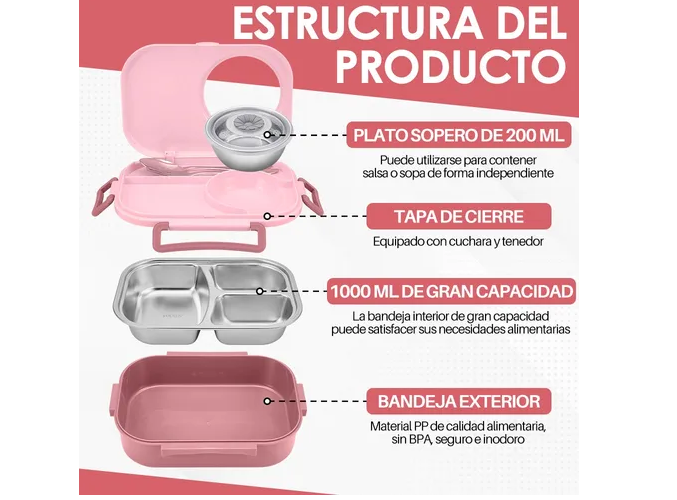 Foto 4 pulgar | Bento Box Fiambrera Acero Inoxidable Lunchera Escolar