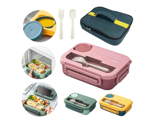 Lunch Box Fiambrera Con Cubiertos Capacidad 1300ml+bolsas