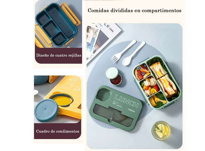 Foto 6 pulgar | Lunch Box Fiambrera Con Cubiertos Capacidad 1300ml+bolsas