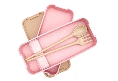 Foto 3 | Caja de Almuerzo Infantil 3 Capas Estilo Japonés Rosa 900 ml con Tenedor y Cuchara