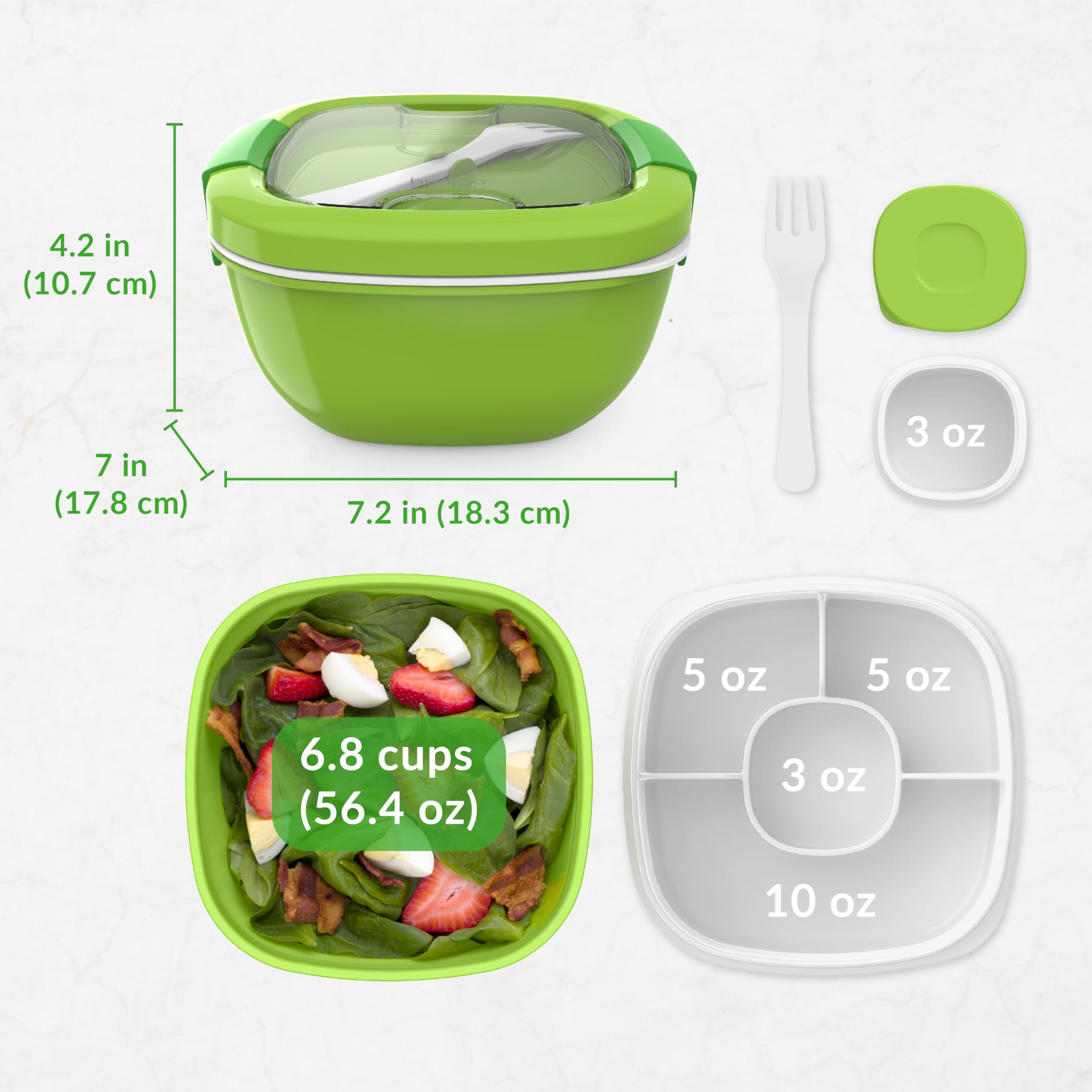 Foto 8 pulgar | Recipiente Para Ensalada Bentgo De 1600 Ml Con Bandeja De 4 Compartimentos - Venta Internacional.