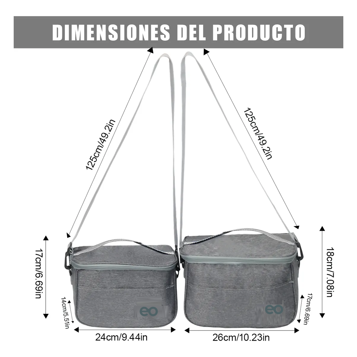 Foto 2 | 2pcs Lonchera Térmica Correa Hombro Almuerzo Eo Safe Imports Esi-19522 Gris