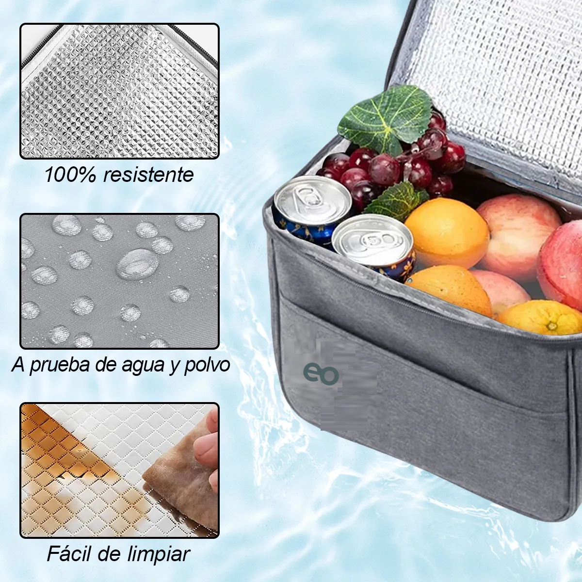 Foto 4 pulgar | 2pcs Lonchera Térmica Correa Hombro Almuerzo Eo Safe Imports Esi-19522 Gris
