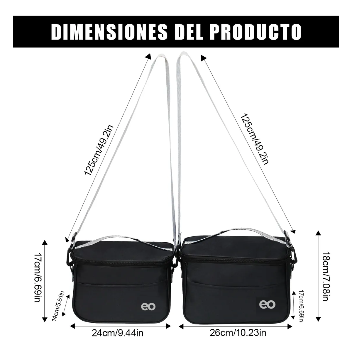 Foto 2 | 2pcs Lonchera Térmica Correa Hombro Almuerzo  Eo Safe Imports Esi-19523 Negro