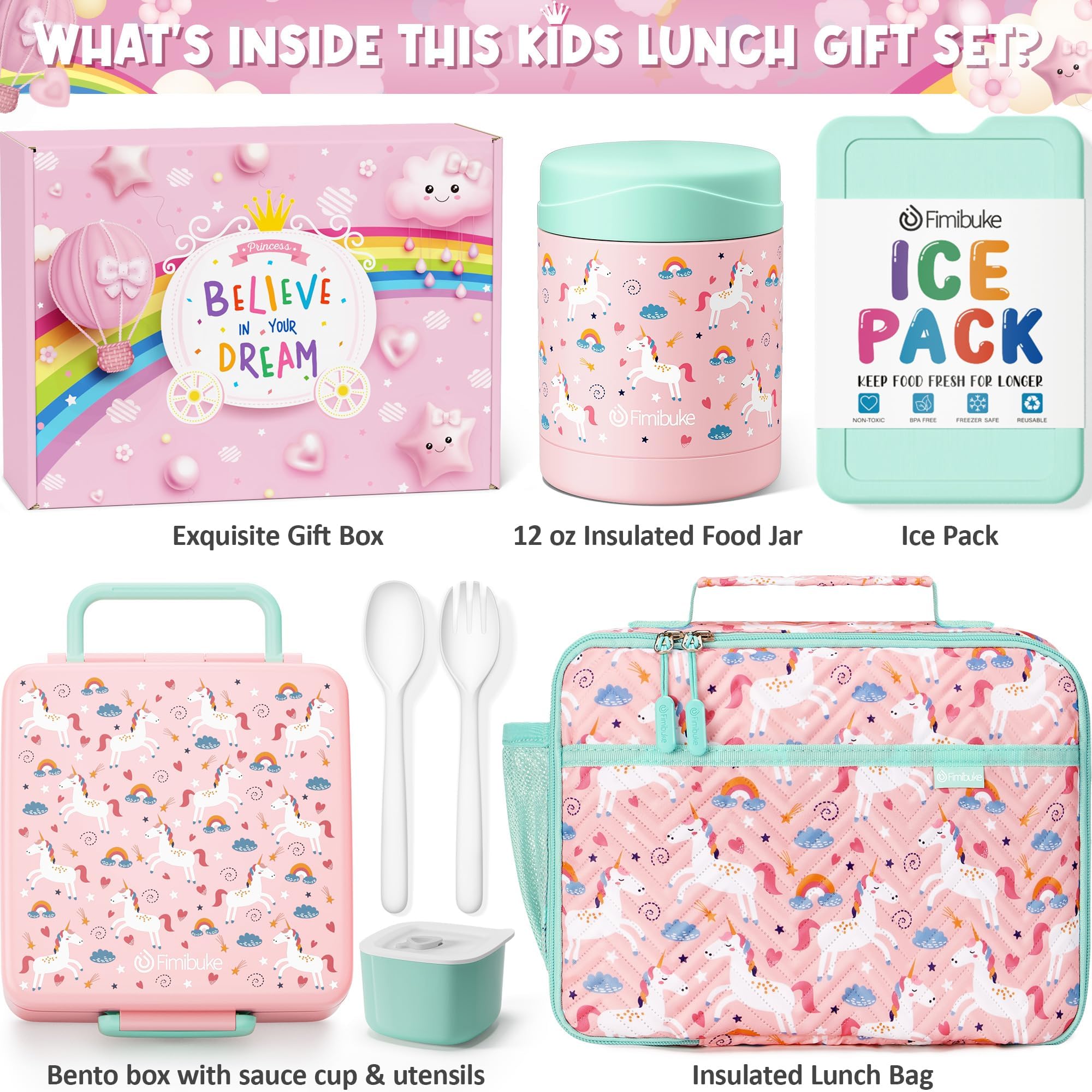 Foto 3 pulgar | Set De Loncheras Fimibuke Kids Bento Con Bolsa, Termo Y Utensilios - Venta Internacional.