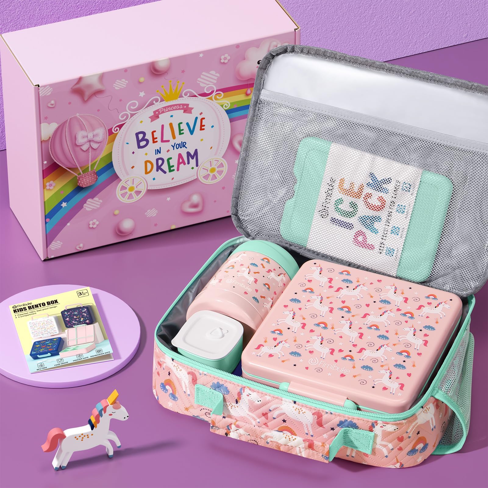 Foto 4 pulgar | Set De Loncheras Fimibuke Kids Bento Con Bolsa, Termo Y Utensilios - Venta Internacional.