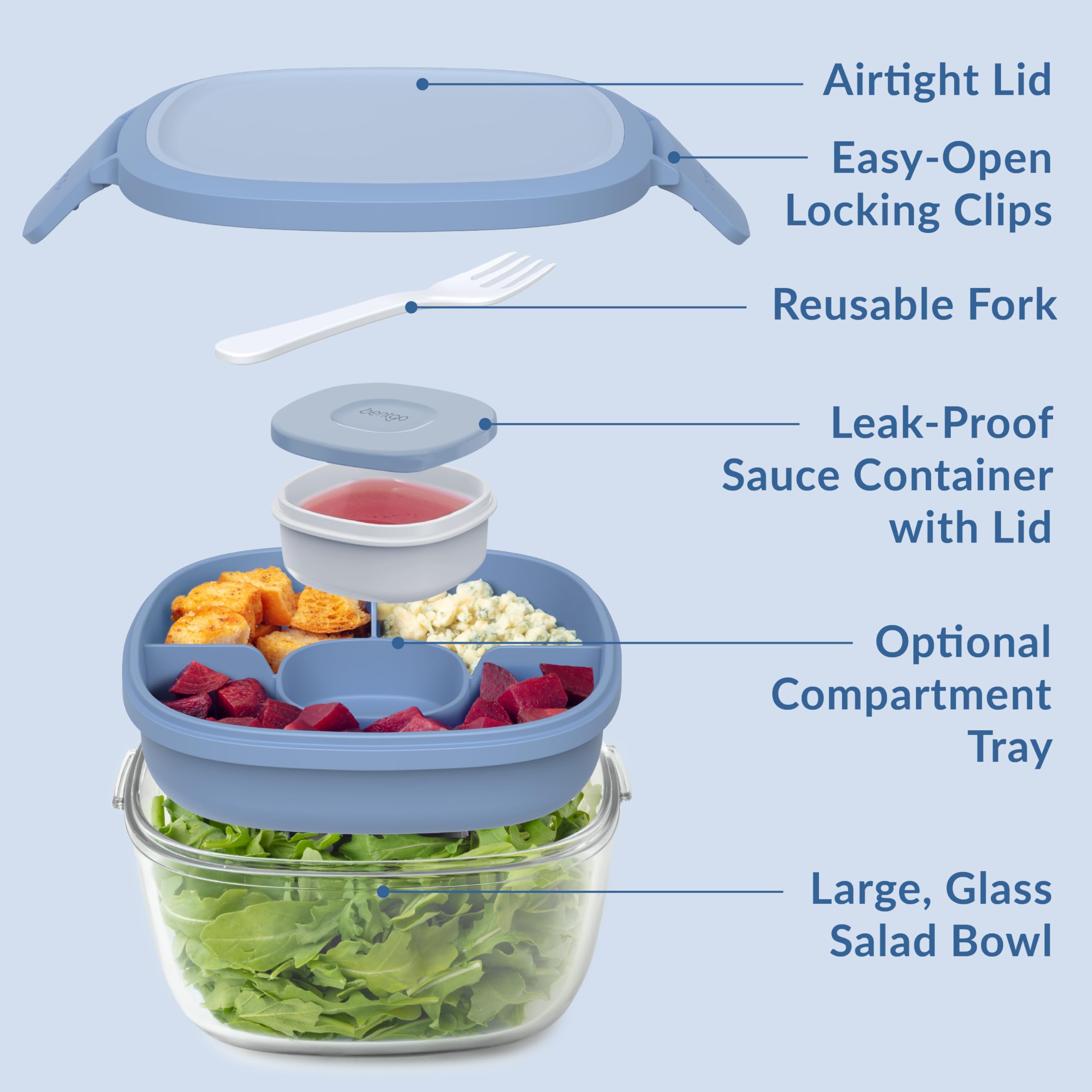 Foto 6 pulgar | Ensaladera Bentgo Glass  Todo En Uno  Grande  1800 Ml  Azul Claro - Venta Internacional.