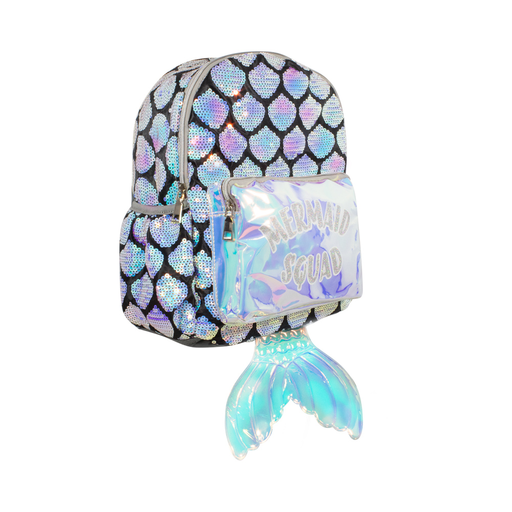 Mochila Escuadrón Sirena Importadora La Merced FA-1102-ESCAMAS con Cola Plateada Escamas Lentejuelas para Niña