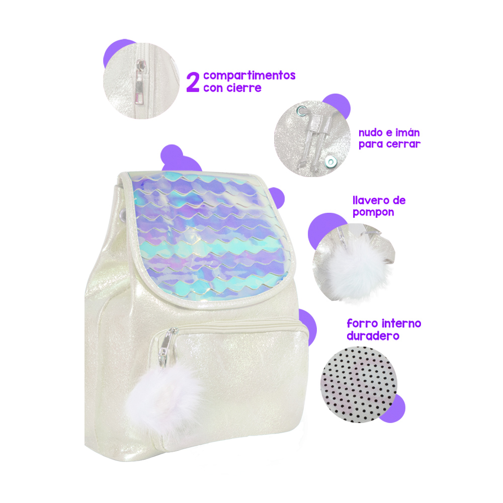 Foto 3 pulgar | Mochila Importadora La Merced FA-1105-B color Blanco Tornasol