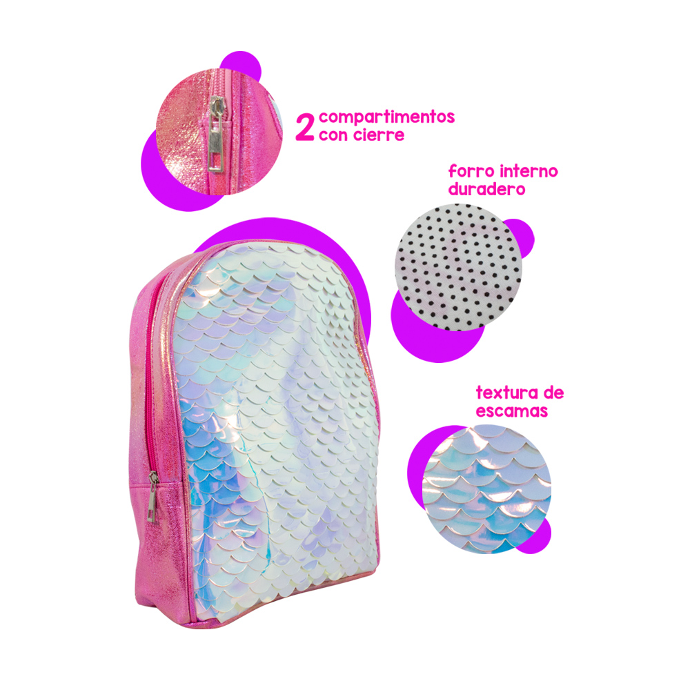 Foto 2 | Mochila Importadora La Merced FA-1108-FU color Rosa Fiusha con Escamas de Sirena