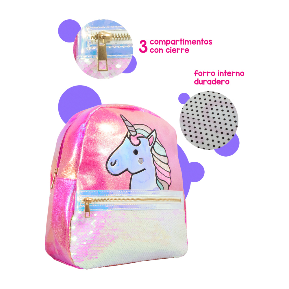 Foto 3 pulgar | Mochila para Niña Importadora La Merced FA-1100-F Unicornio color Rosa