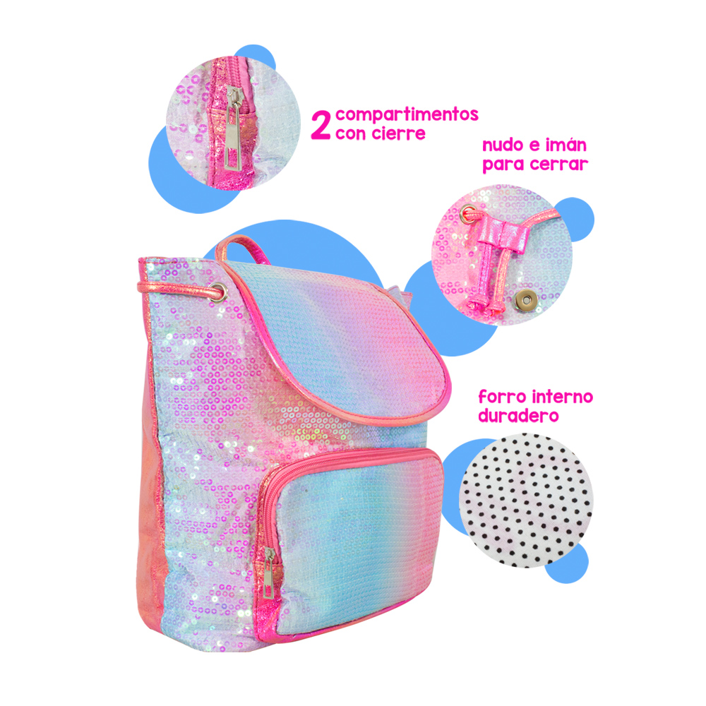 Foto 6 pulgar | Mochila Infantil con Lentejuelas Bicolor Dorsal color Fucsia Importadora La Merced