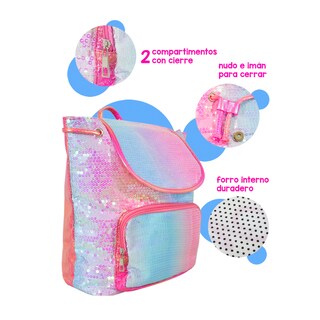 Foto 5 | Mochila Infantil con Lentejuelas Bicolor Dorsal color Fucsia Importadora La Merced