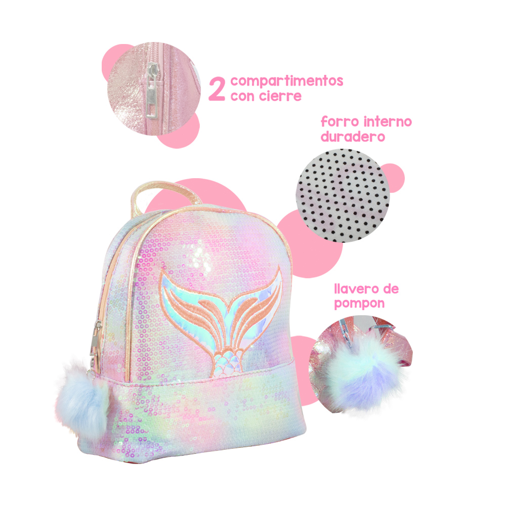 Foto 6 pulgar | Mochila Infantil de Lentejuelas Diseño de Cola de Sirena Tornasol color Rosa Importadora La Merced