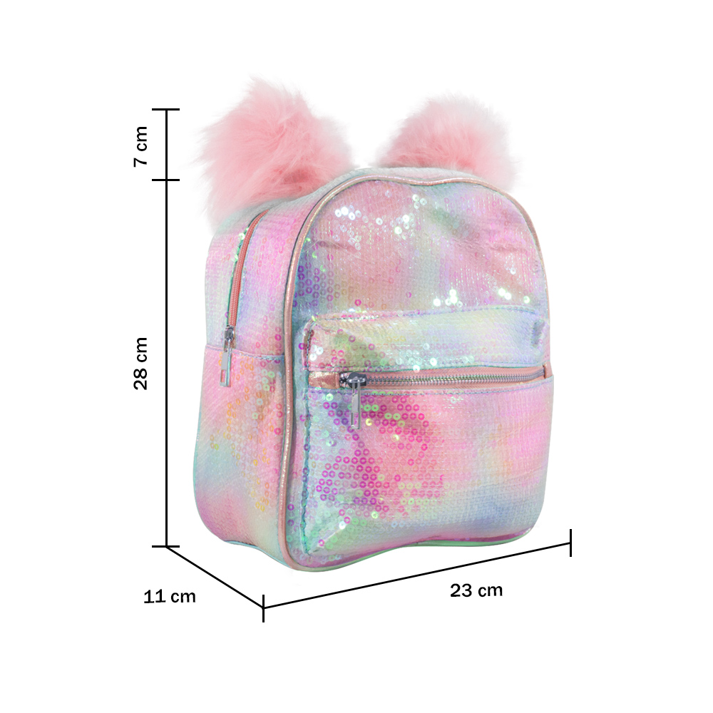 Foto 5 pulgar | Mochila Infantil con Lentejuelas Bicolor Pompones color Rosa Importadora La Merced