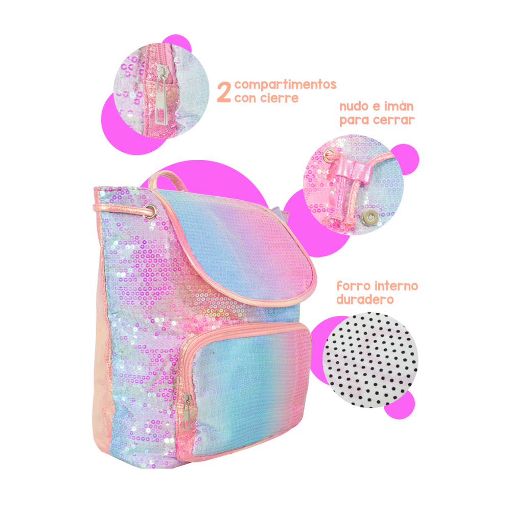 Foto 5 | Mochila Infantil con Lentejuelas Bicolor Dorsal color Rosa Importadora La Merced